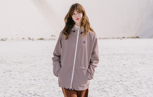 Waterproof anorak, mixed ochre checks, colorful and eco-responsible