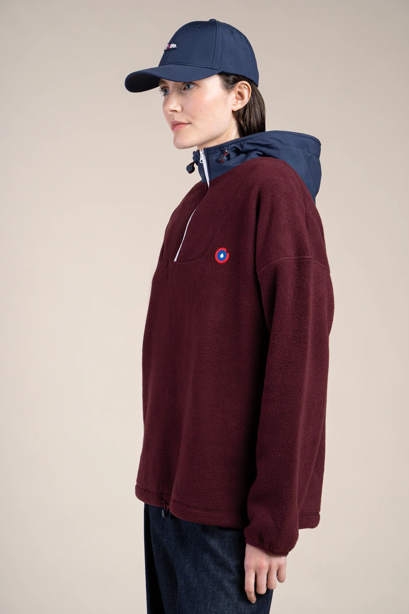 Belleville - Waterproof fleece hoodie plum burgundy - Flotte #couleur_prune