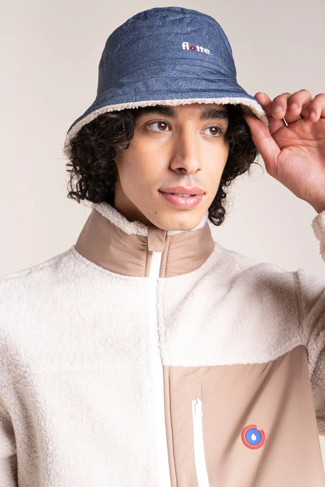 Bucket hat Marceau reversible fleece and raincoat #couleur_denim-coquille