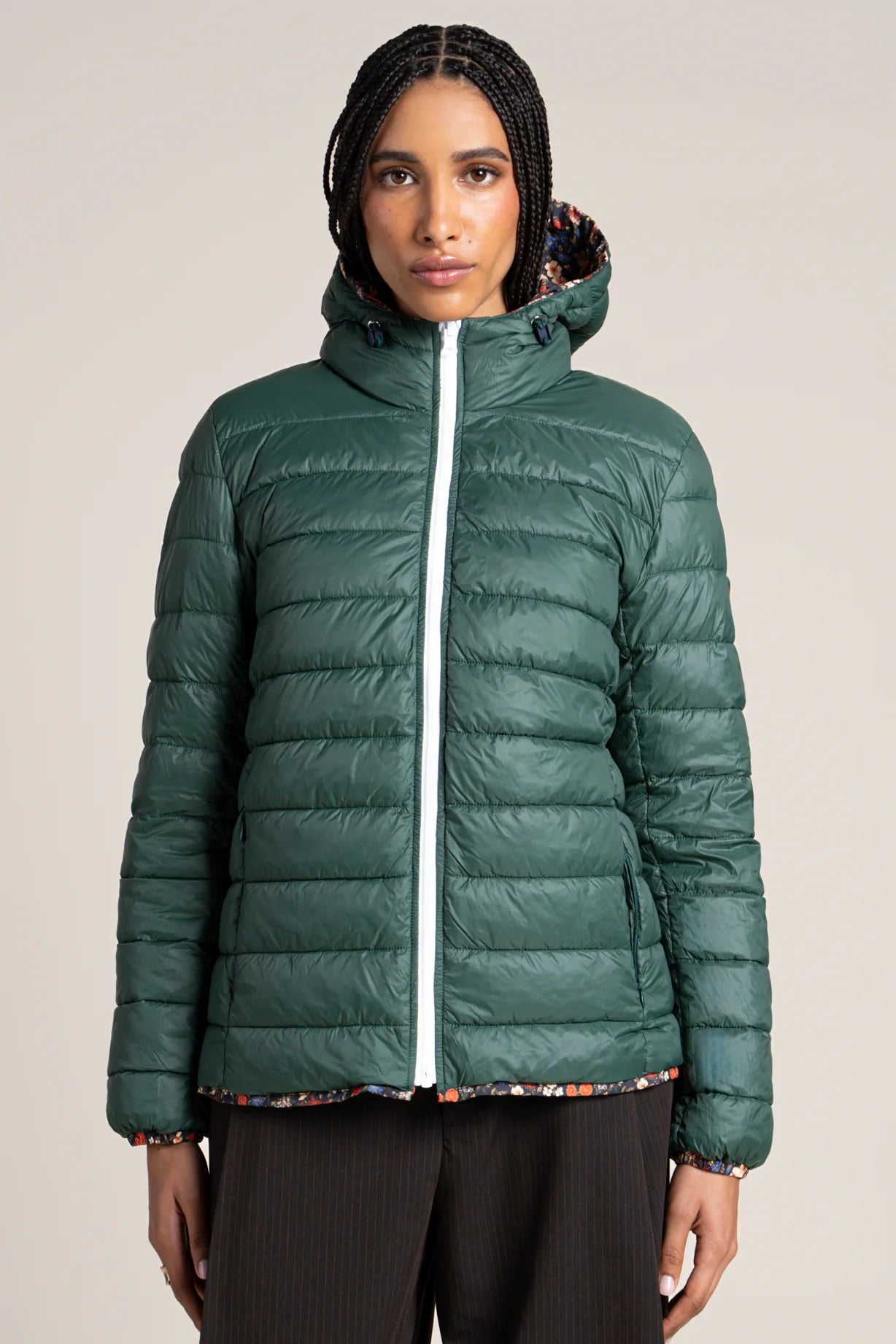 Charonne - Reversible down jacket - Flotte #couleur_sapin-bloom