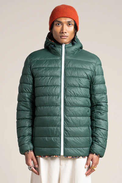 Charonne - Waterproof reversible down jacket - Flotte #couleur_sapin-bloom