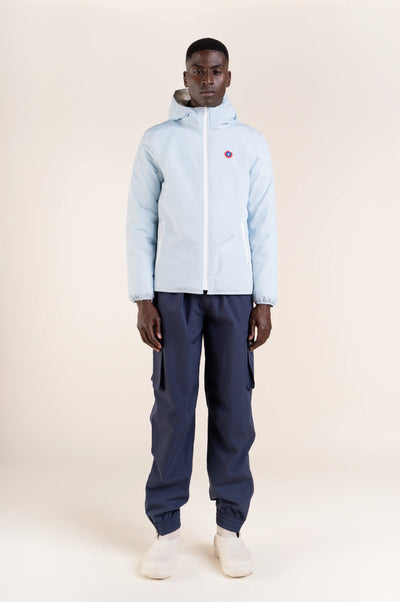 Charonne - Waterproof reversible down jacket - Flotte #couleur_coquille-iceberg