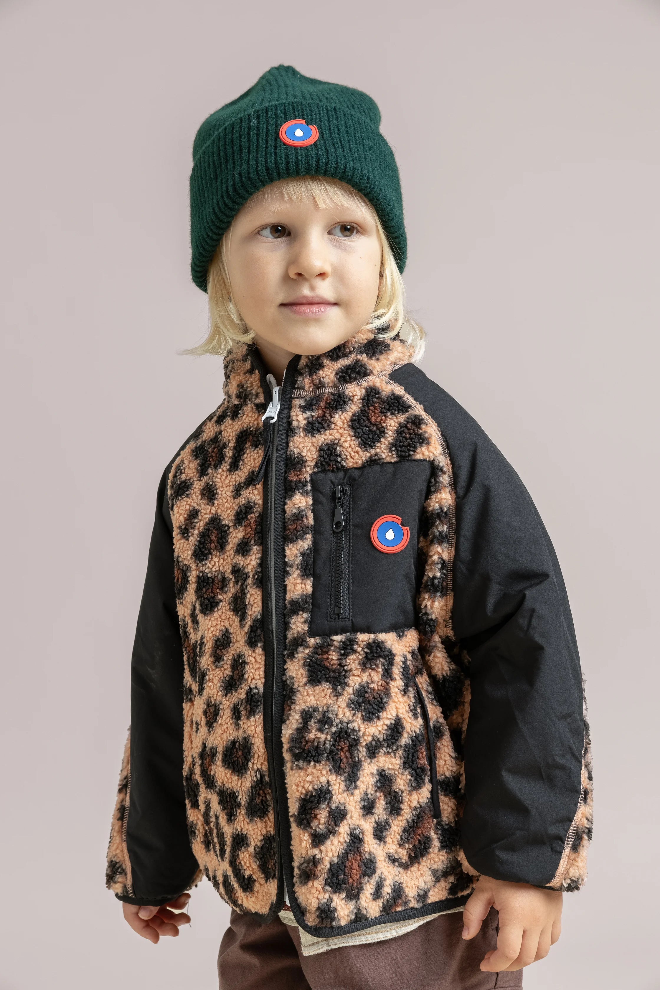 Monceau - Reversible Fleece Jacket -Children - Flotte #couleur_new-leopard-Black