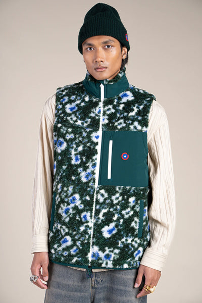 Sleeveless fleece jacket color Géranium/Sapin #couleur_geranium-sapin