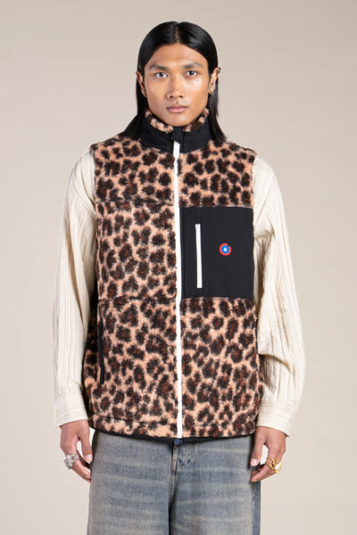 Leopard-colored sleeveless fleece jacket/Black #couleur_leopard-Black