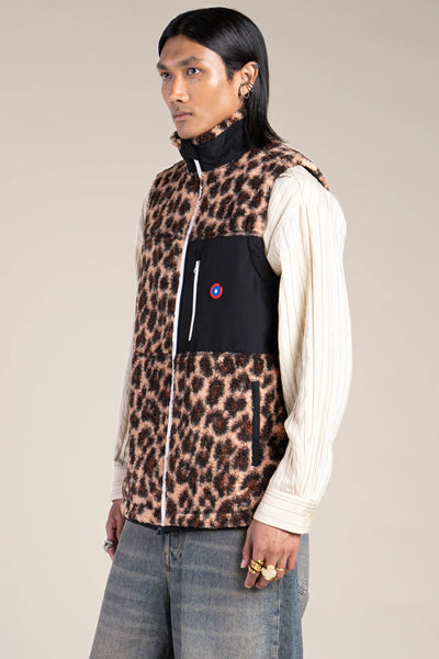 Leopard-colored sleeveless fleece jacket/Black #couleur_leopard-Black