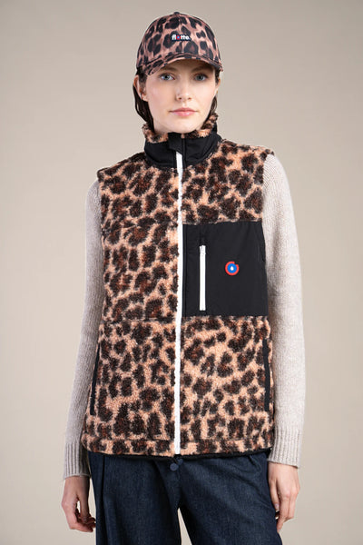 Leopard-colored sleeveless fleece jacket/Black #couleur_leopard-Black