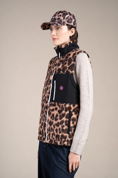 Leopard-colored sleeveless fleece jacket/Black #couleur_leopard-Black