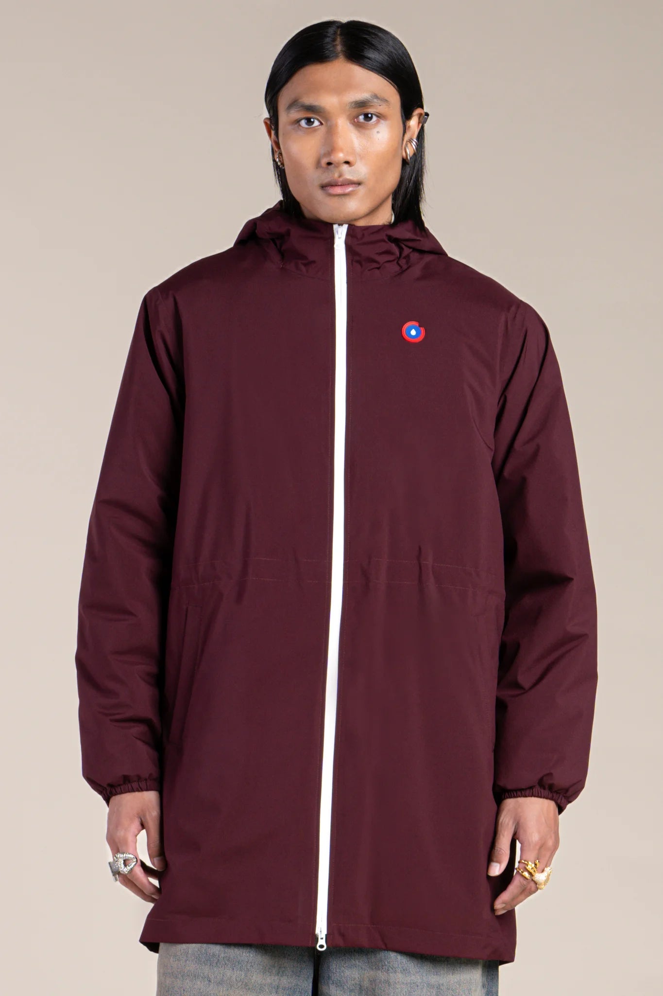 Waterproof and fleece-lined long jacket Bordeaux #couleur_prune