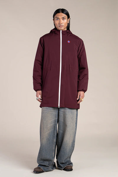 Waterproof and fleece-lined long jacket Bordeaux #couleur_prune