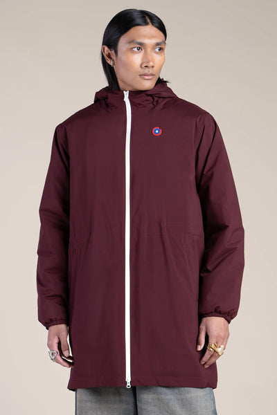 Waterproof and fleece-lined long jacket Bordeaux #couleur_prune