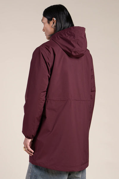 Waterproof and fleece-lined long jacket Bordeaux #couleur_prune