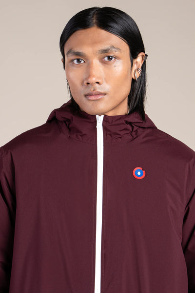 Waterproof and fleece-lined long jacket Bordeaux #couleur_prune