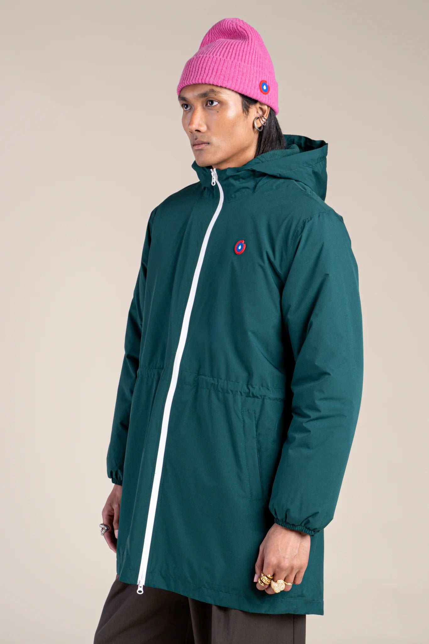 Waterproof and lined long jacket #couleur_sapin