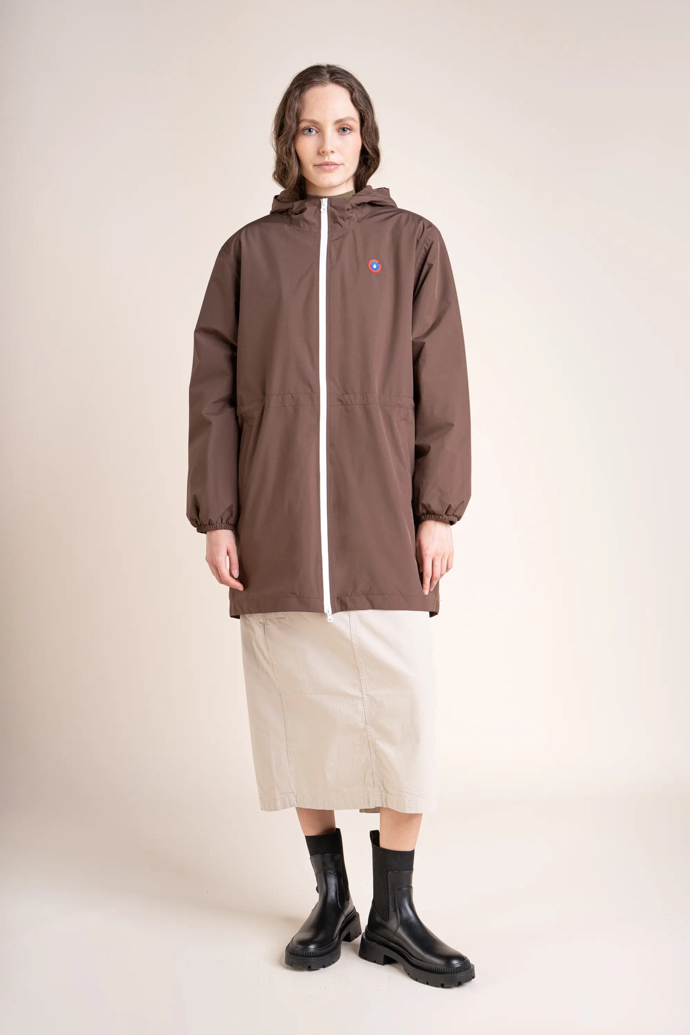 Long waterproof jacket with fleece lining #couleur_chocolat