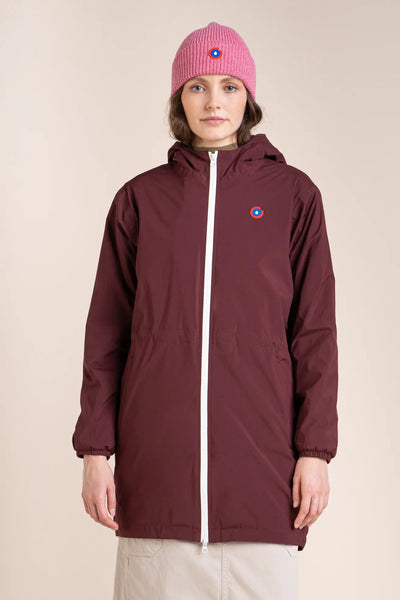 Waterproof and fleece-lined long jacket #couleur_prune