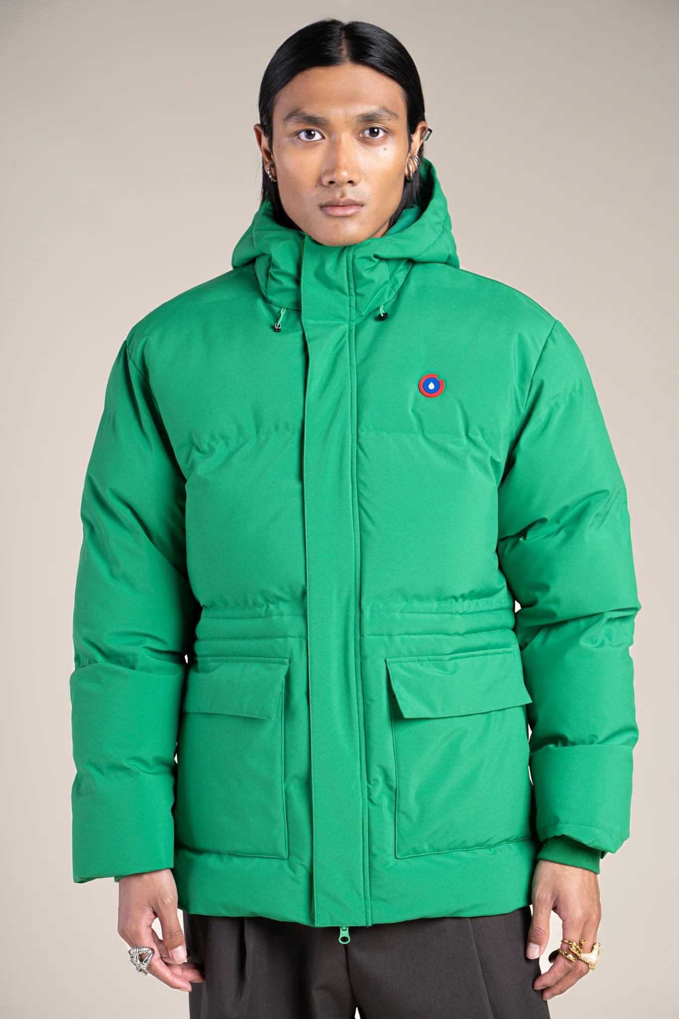 Waterproof mid-length down jacket - #couleur_cactus