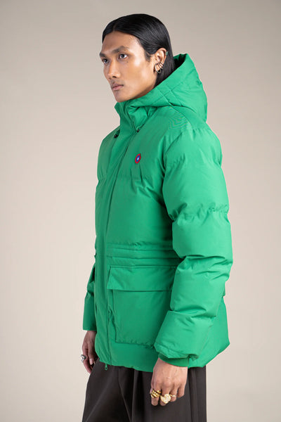 Waterproof mid-length down jacket - #couleur_cactus