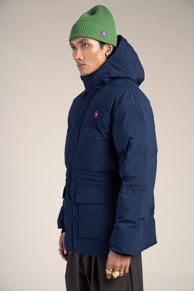 Waterproof mid-length down jacket - #couleur_indigo