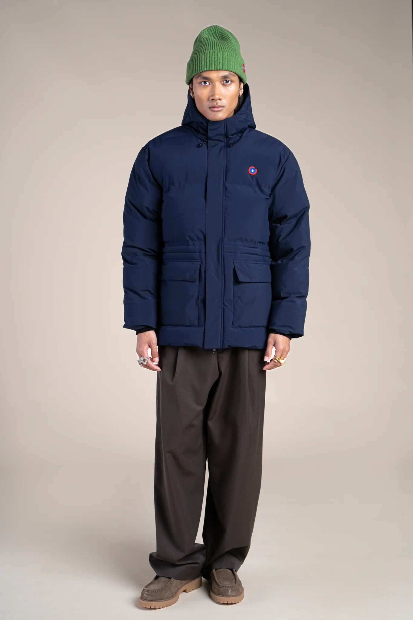 Waterproof mid-length down jacket - #couleur_indigo