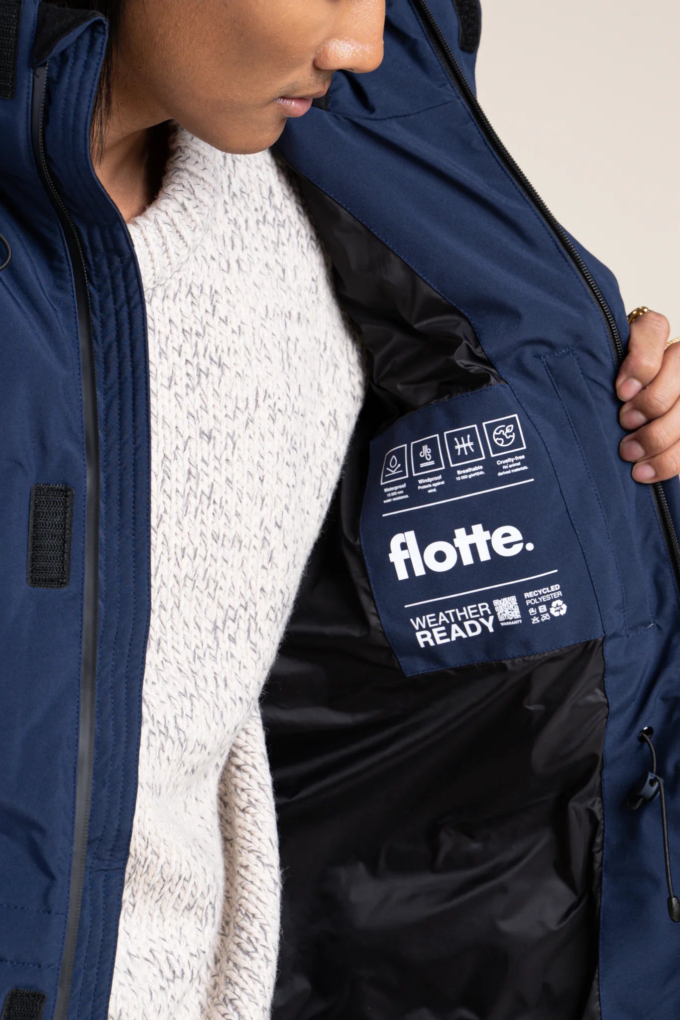 Waterproof mid-length down jacket - #couleur_indigo