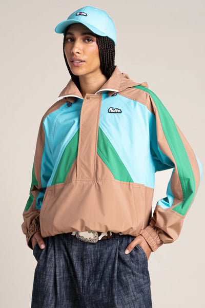 Abbesses - Tricolor sport jacket - Flotte couleur cannelle turquoise cactus #couleur_cannelle-turquoise-cactus