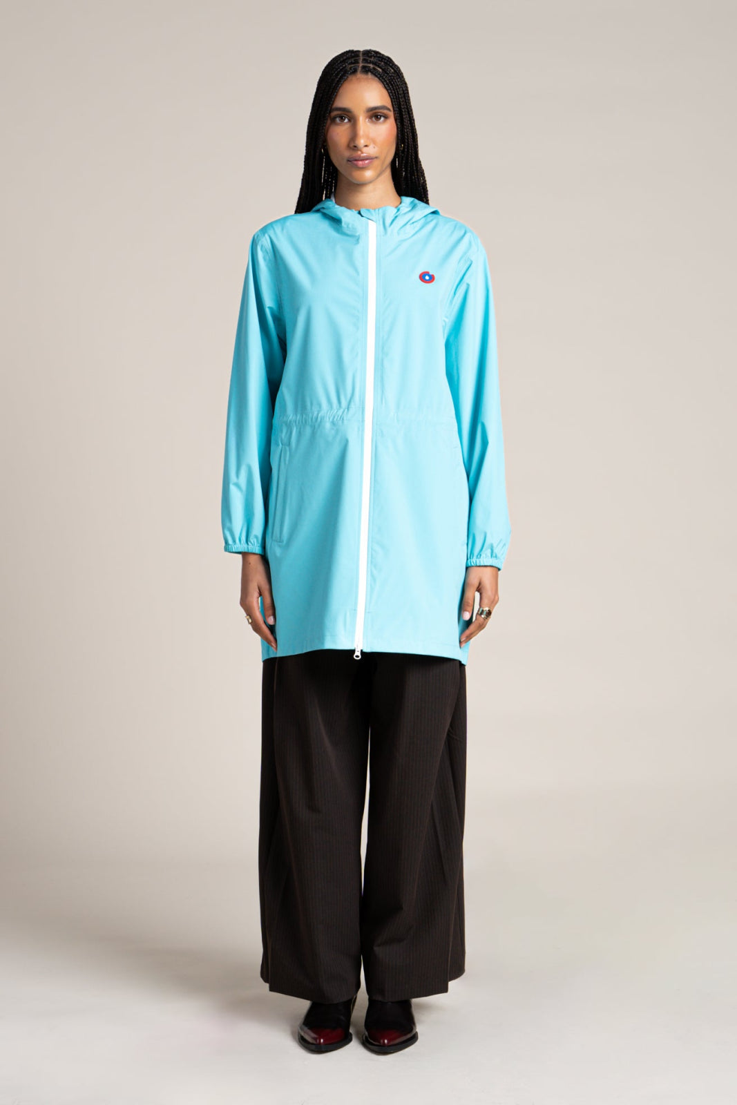 Amelot Couleur - Long raincoat - Flotte color turquoise blue #couleur_turquoise