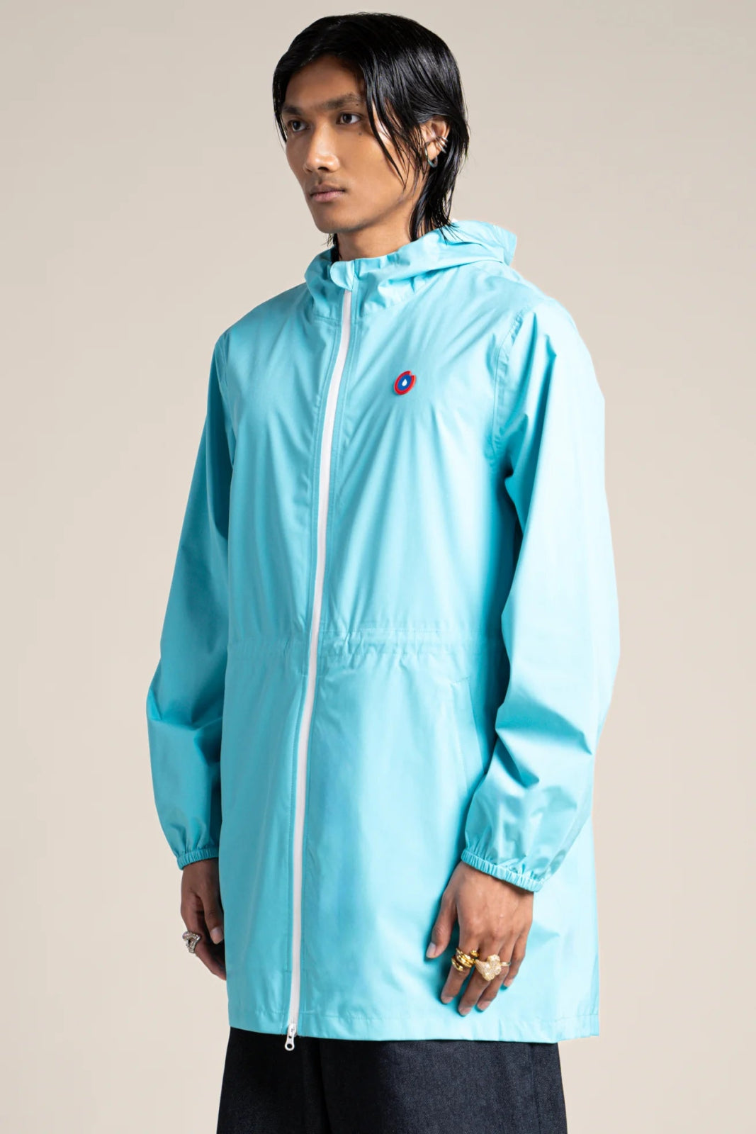 Amelot Couleur - Long raincoat - Flotte color turquoise blue #couleur_turquoise