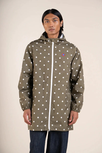 Amelot Printed - Long Raincoat - Flotte #couleur_pois-olive