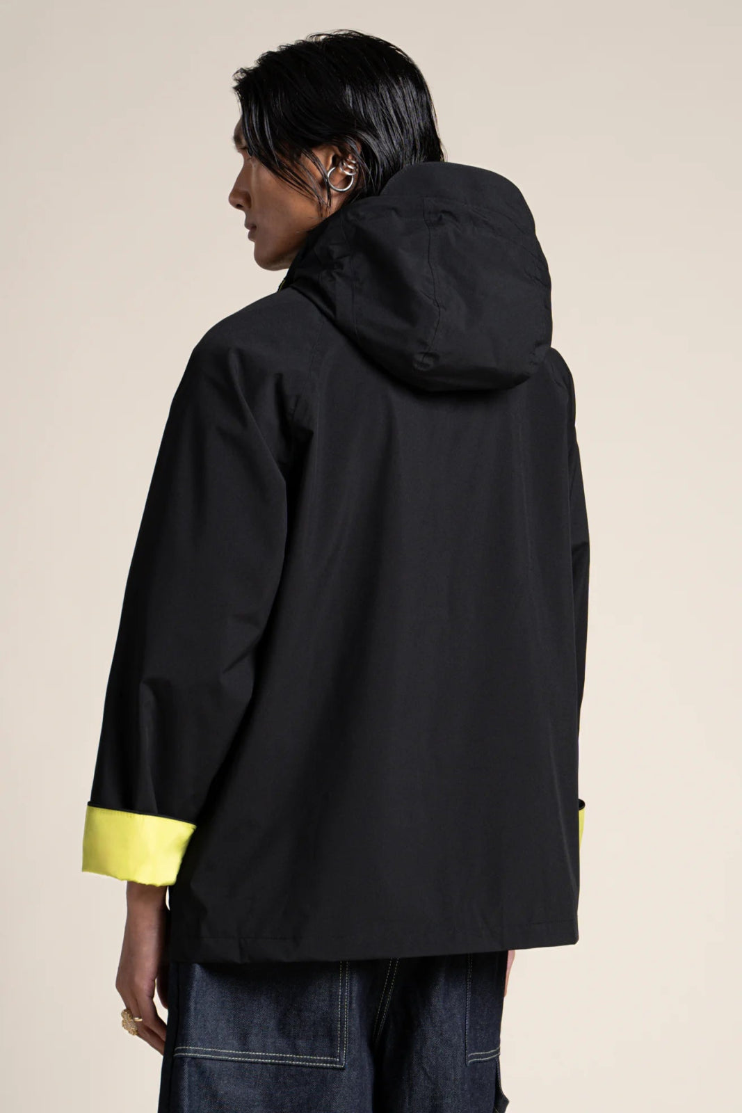 Archives - Hunting jacket-inspired raincoat with contrasting matcha collar and sleeves in Black - Flotte couleur Black #couleur_ombre