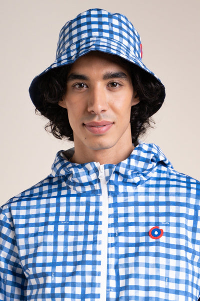 Le Bucket hat Reversible - Bucket hat Waterproof - Flotte #couleur_vichy-bleu-indigo