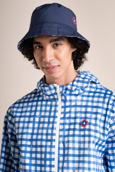 Le Bucket hat Reversible - Bucket hat Waterproof - Flotte #couleur_vichy-bleu-indigo