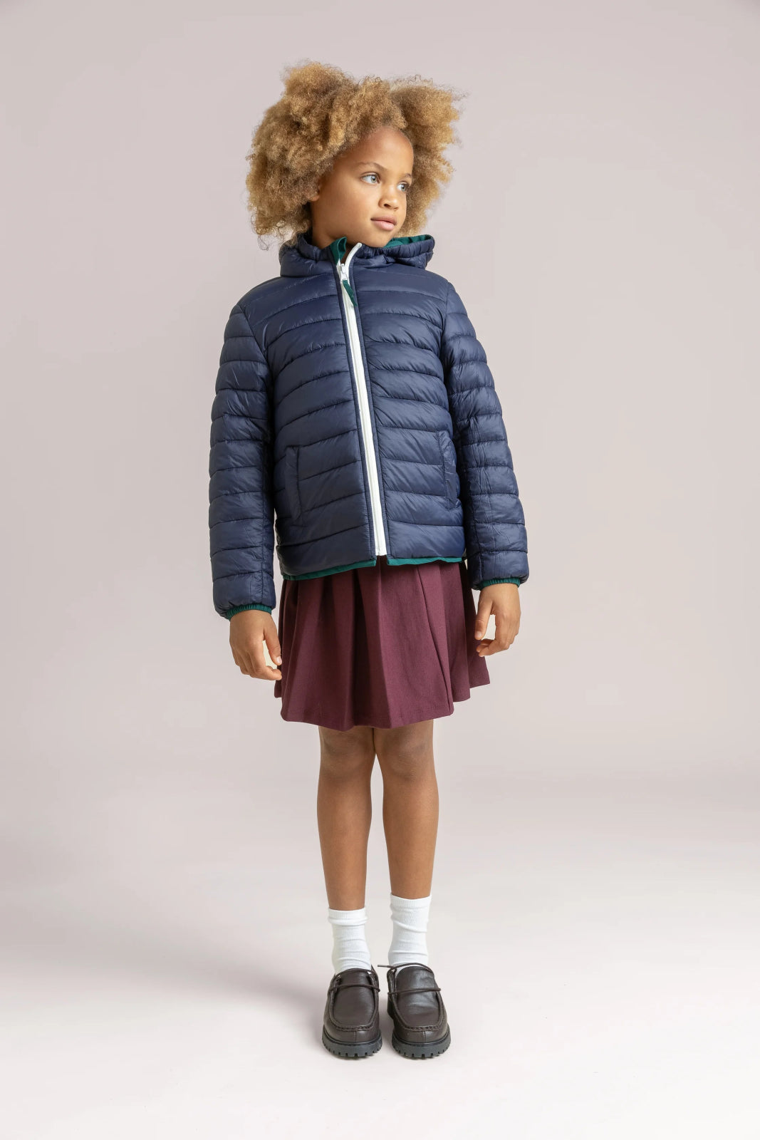 Chaligny - Children's reversible down jacket - Flotte #couleur_sapin-indigo