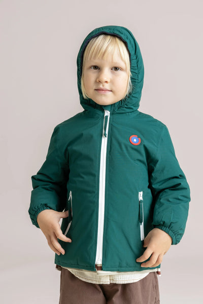 Chaligny - Children's reversible down jacket - Flotte #couleur_sapin-indigo