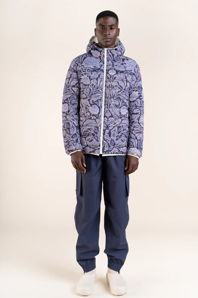 Charonne - Waterproof reversible down jacket - Flotte #couleur_coquille-Blueflower