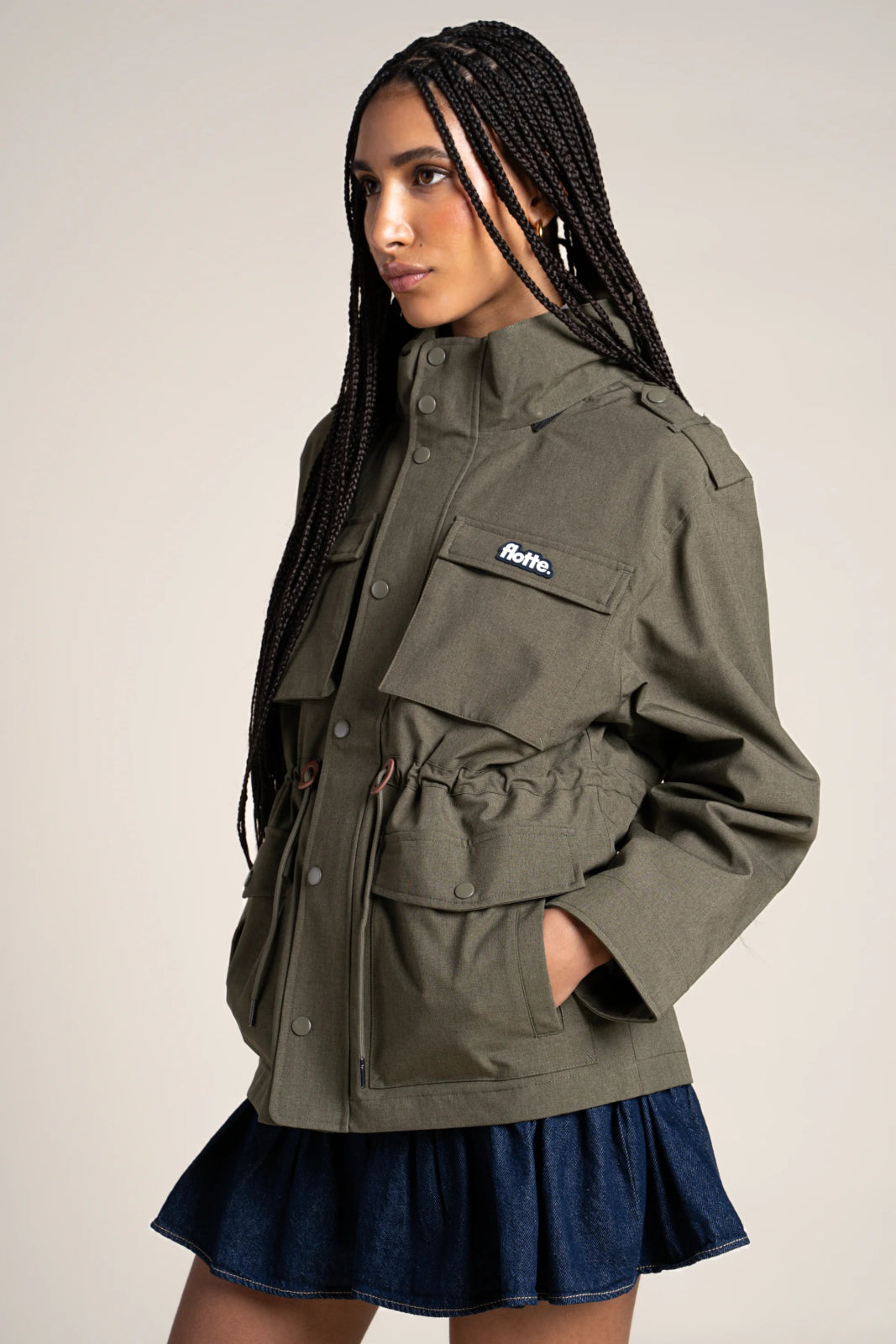 Flandres - Waterproof multi-pocket safari jacket with drawstrings at waist - color kaki #couleur_kaki