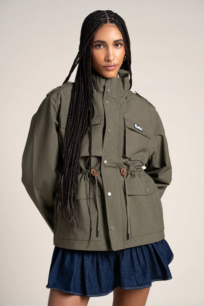 Flandres - Waterproof multi-pocket safari jacket with drawstrings at waist - color kaki #couleur_kaki