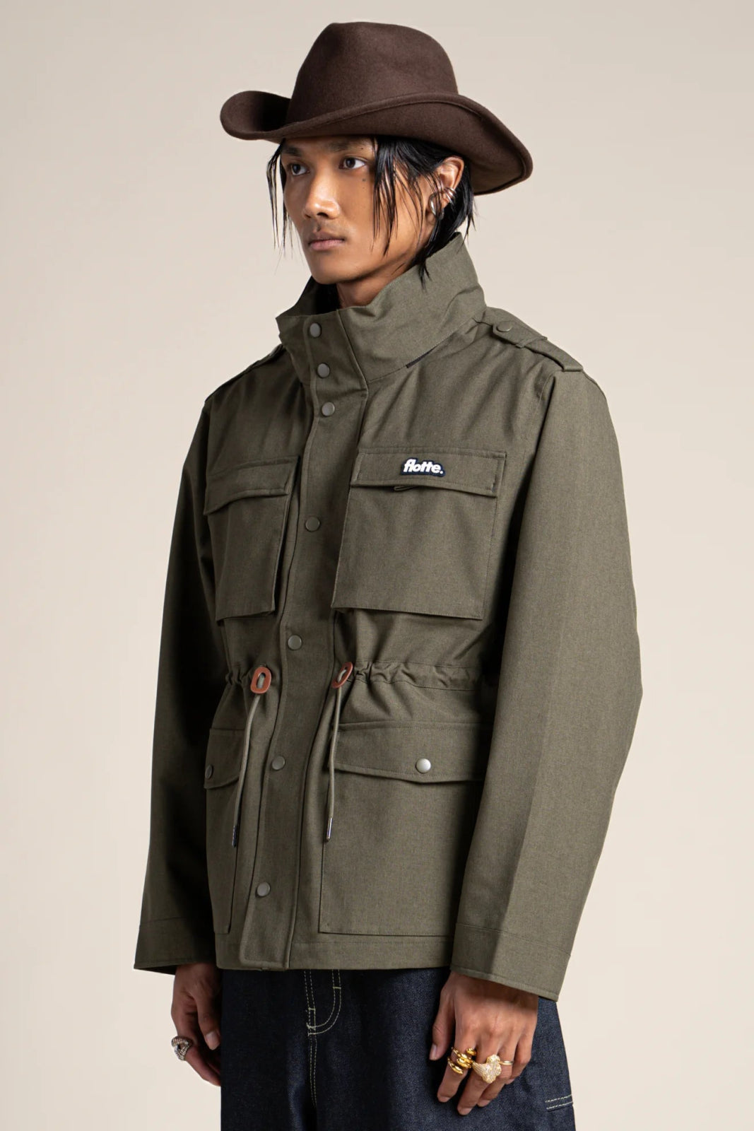 Flandres - Waterproof multi-pocket safari jacket with drawstrings at waist - color kaki #couleur_kaki