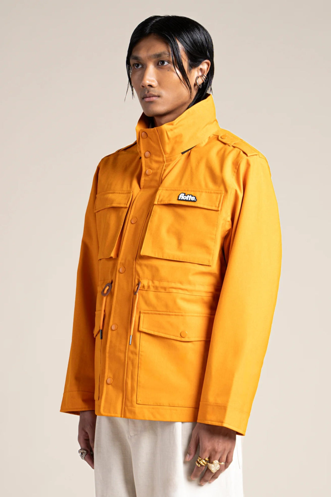 Flandres - Waterproof multi-pocket safari jacket with drawstrings at waist - color apricot #couleur_abricot