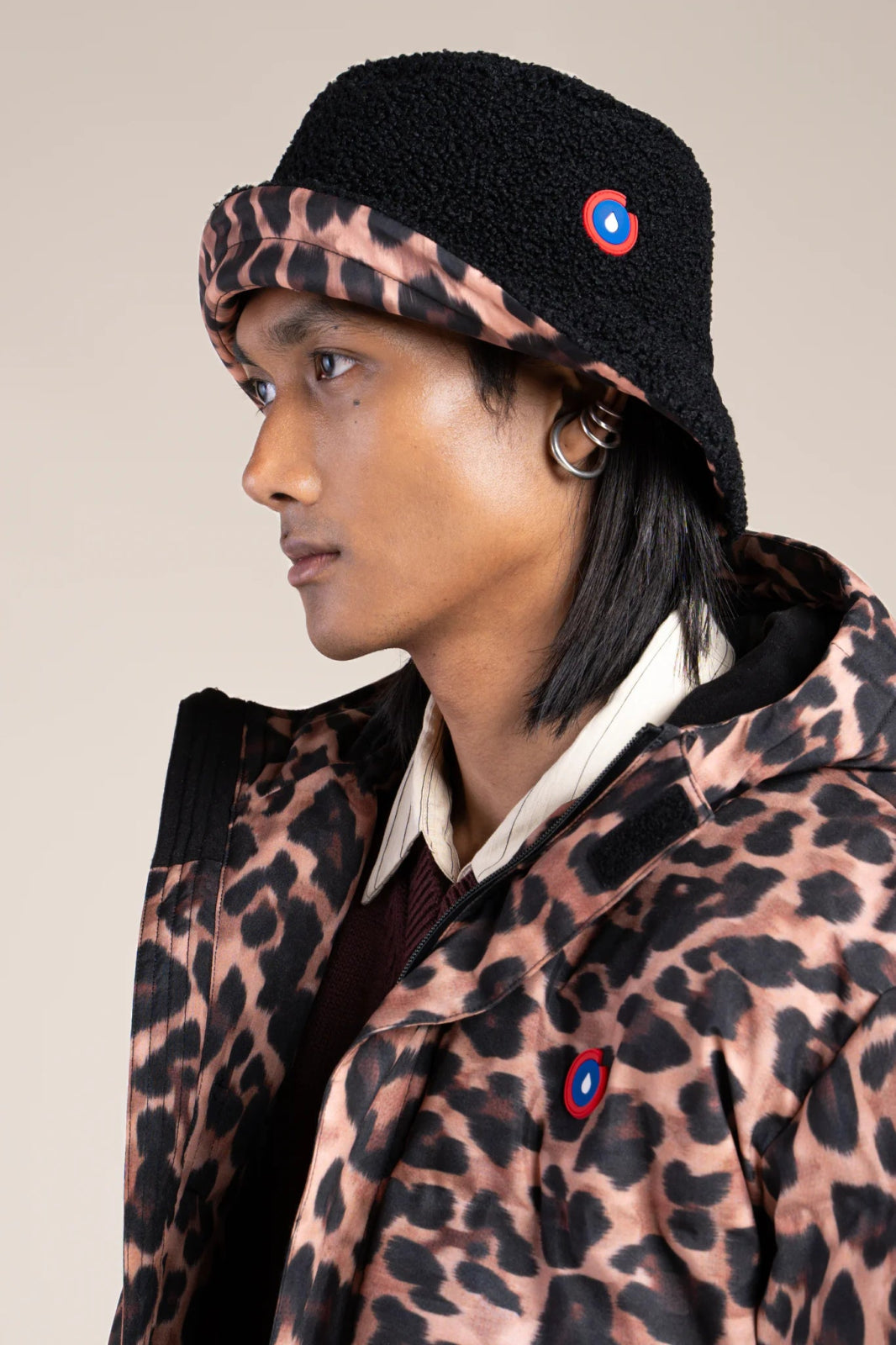 Bucket hat Marceau reversible fleece and raincoat #couleur_new-leopard-Black