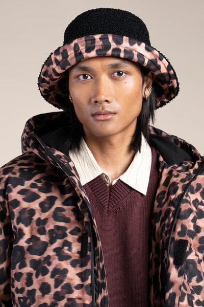 Bucket hat Marceau reversible fleece and raincoat #couleur_new-leopard-Black