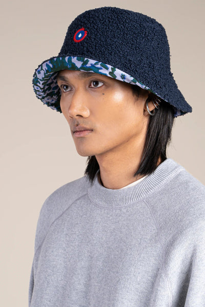 Bucket hat Marceau reversible fleece and raincoat #couleur_geranium-indigo