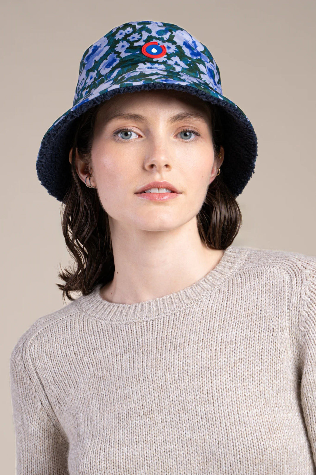 Bucket hat Marceau reversible fleece and raincoat #couleur_geranium-indigo