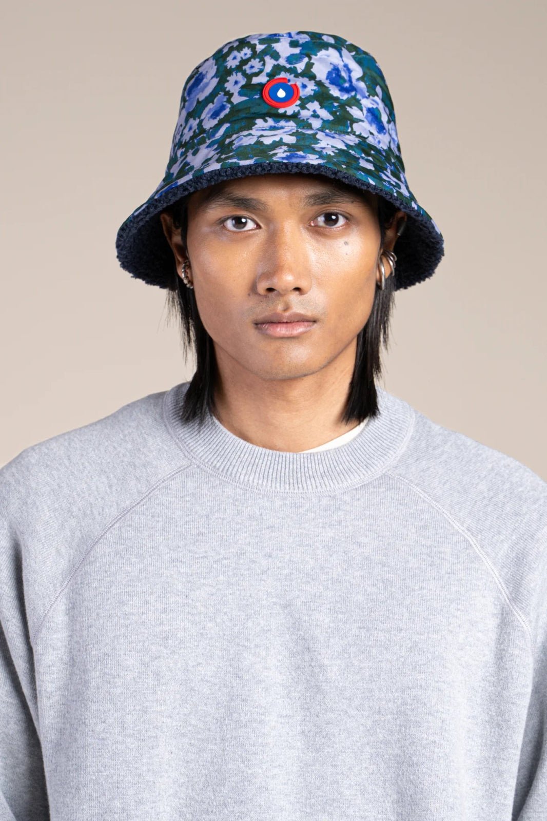 Bucket hat Marceau reversible fleece and raincoat #couleur_geranium-indigo