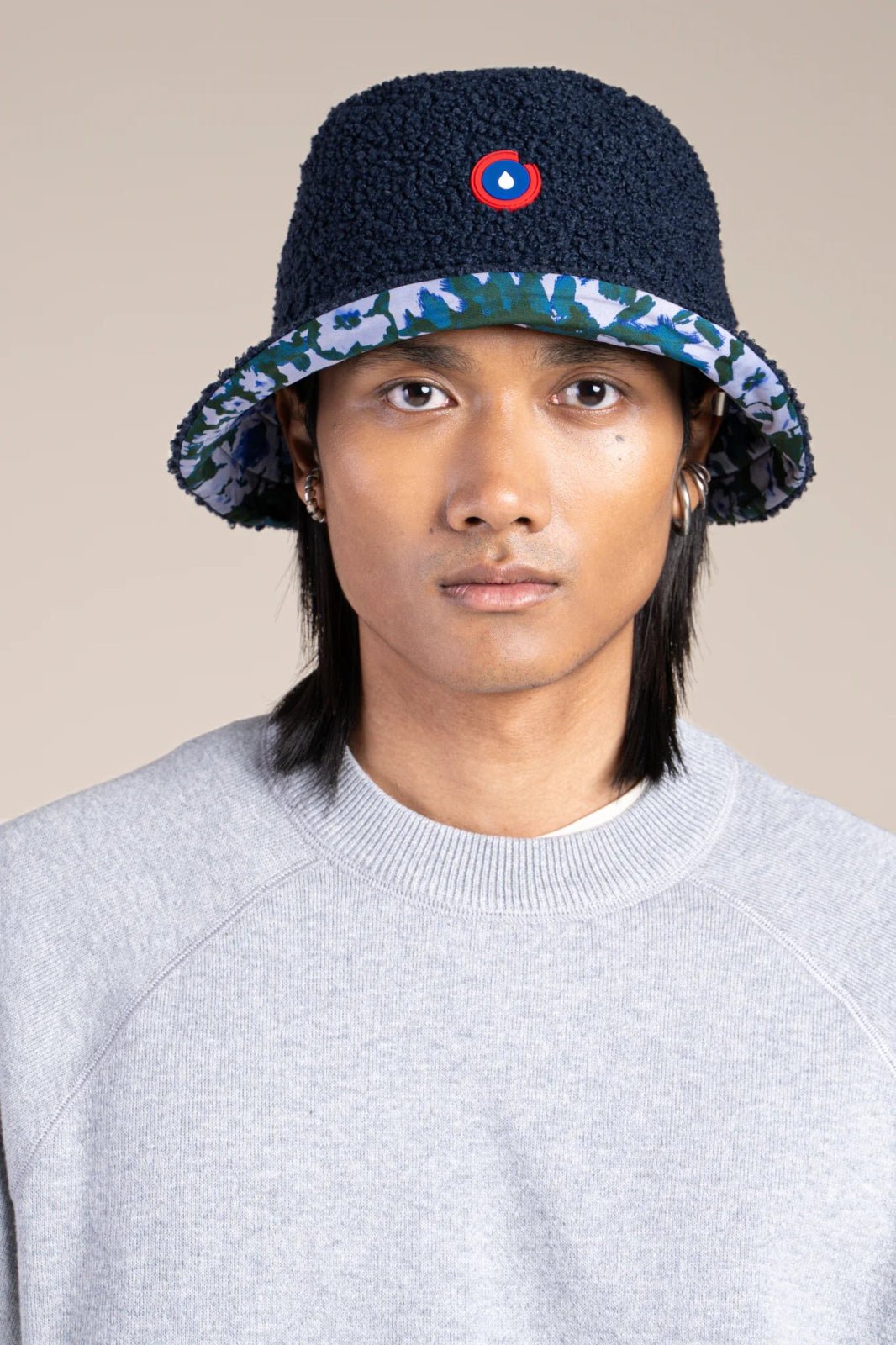 Bucket hat Marceau reversible fleece and raincoat #couleur_geranium-indigo