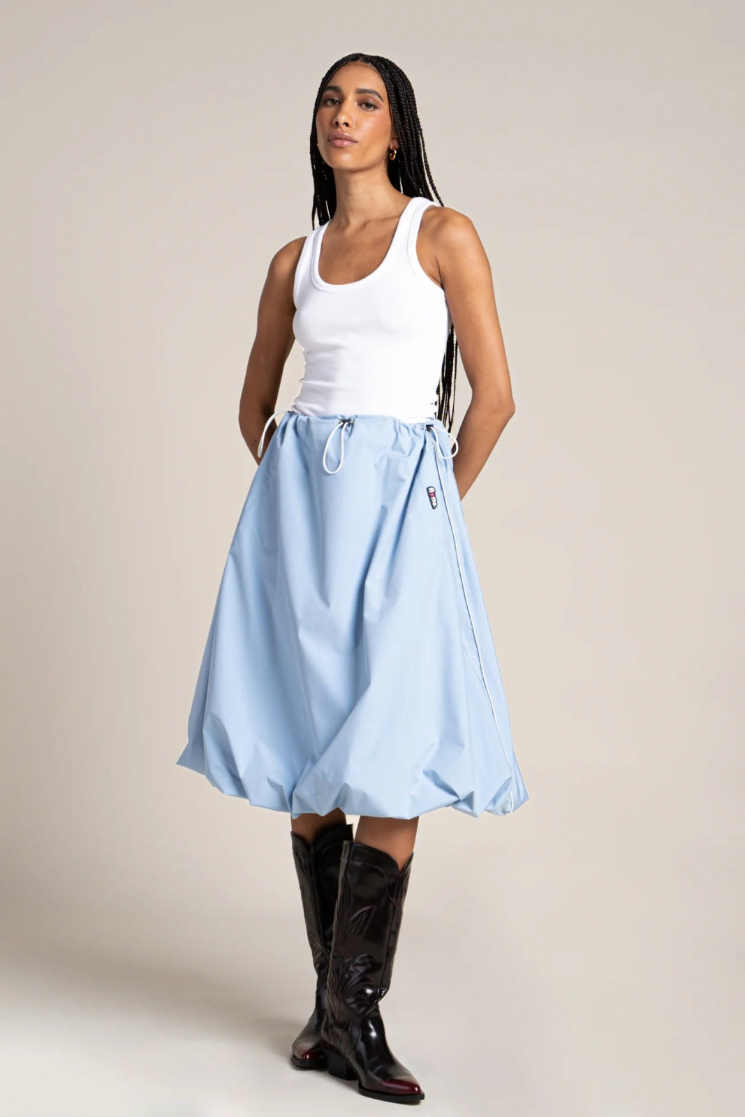 Mirabeau - Oversized waterproof balloon skirt with tightened waist - sky color #couleur_ciel