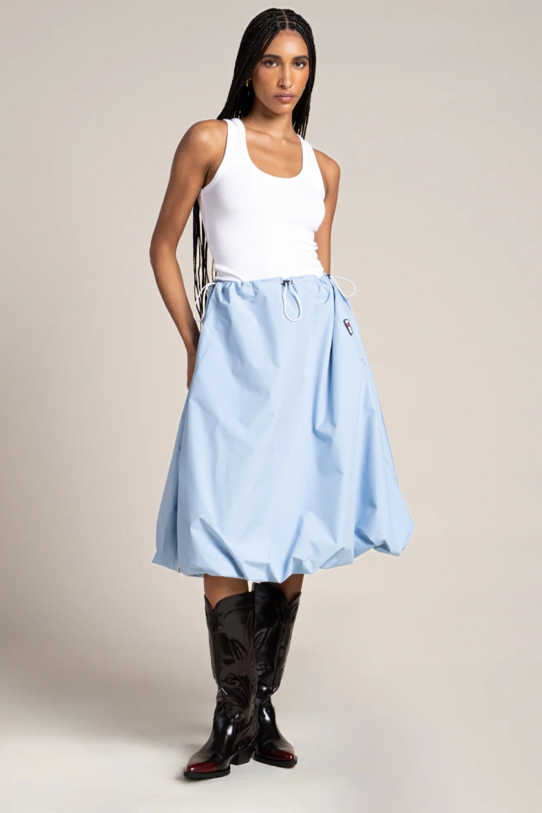 Mirabeau - Oversized waterproof balloon skirt with tightened waist - sky color #couleur_ciel