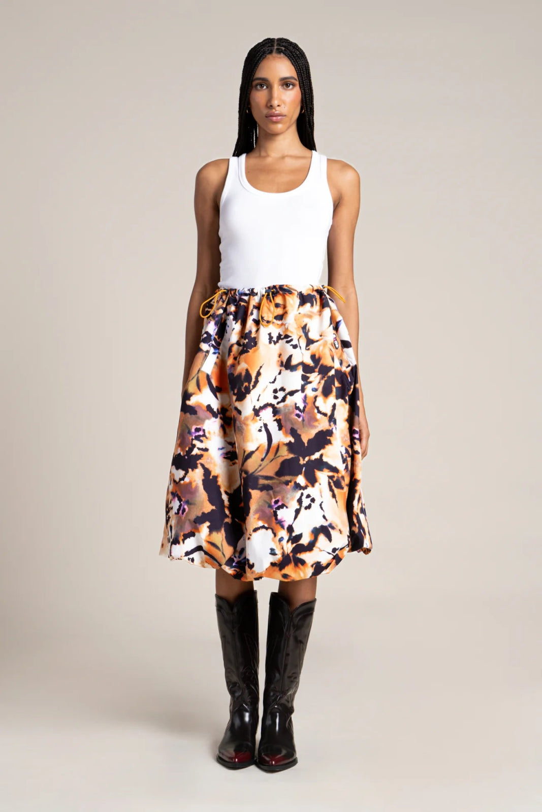 Mirabeau - Oversized waterproof balloon skirt with tightened waist - iris print 