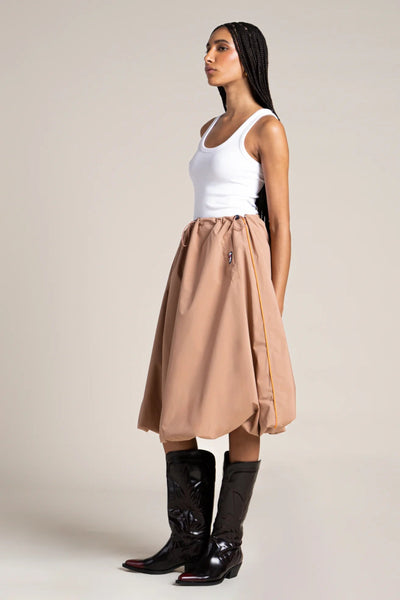 Mirabeau - Waterproof oversized balloon skirt with tightened waist - color cinnamon #couleur_cannelle