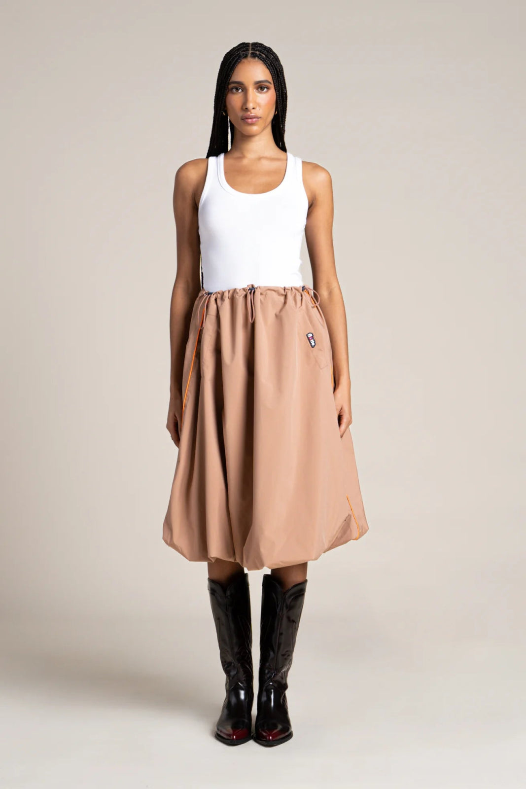 Mirabeau - Waterproof oversized balloon skirt with tightened waist - cinnamon color 